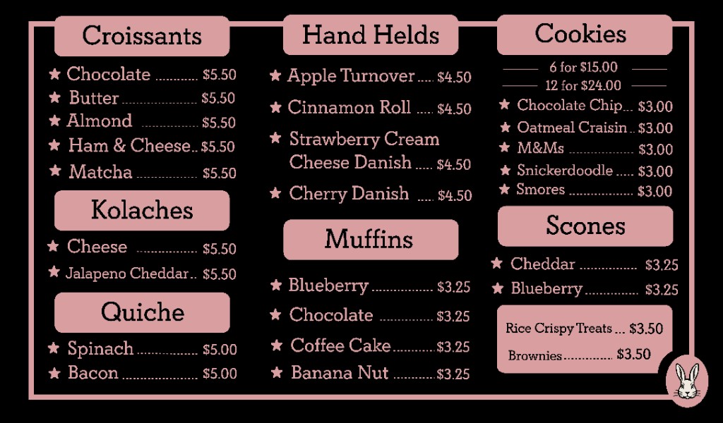 Pastry case menu board